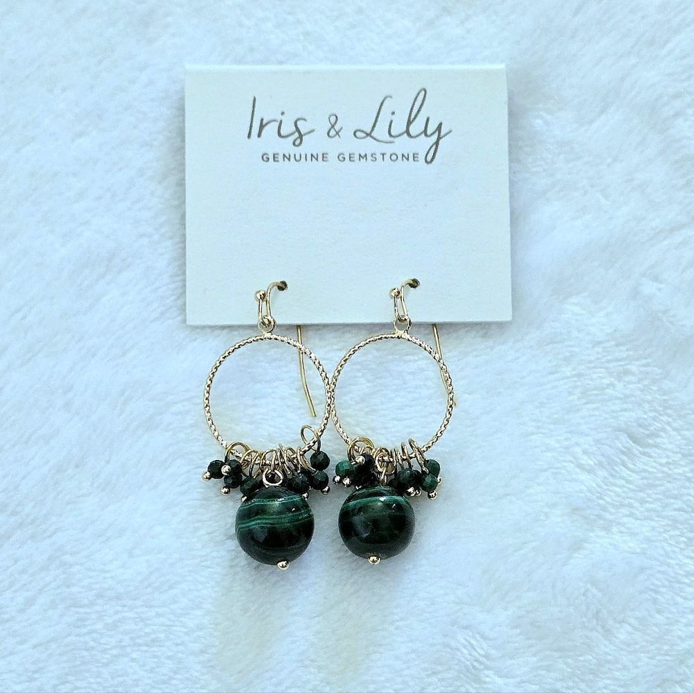 Iris & Lily Malachite💚 Cluster Dangle Earrings - Picture 11 of 15